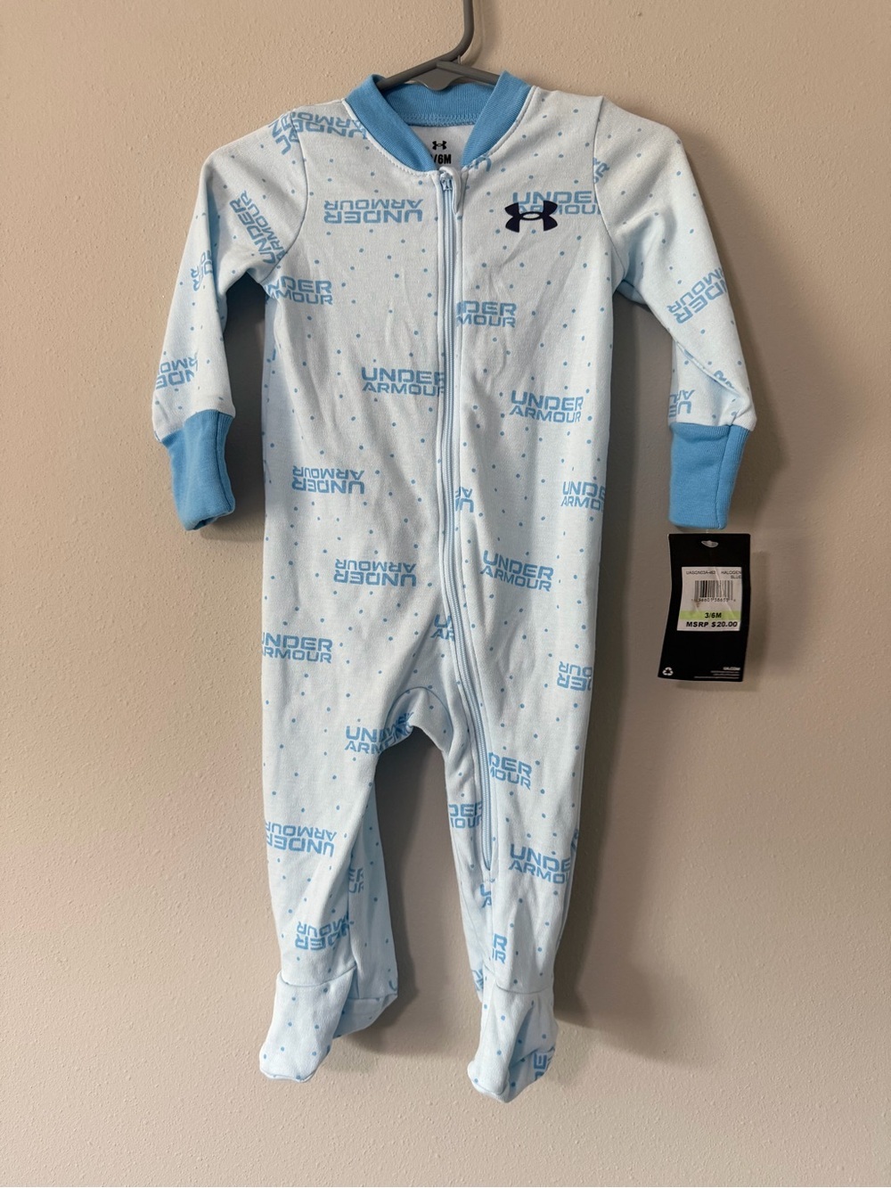 Under Armour Blue Logo Footie Pajamas 3-6M Zip Up Sleeper NWT